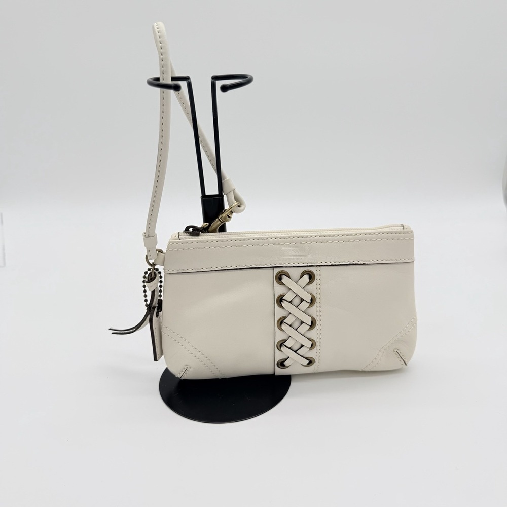 Vintage Coach 40255 Chelsea Duffle Lace Leather Wristlet Ivory Y2K Corset Bag